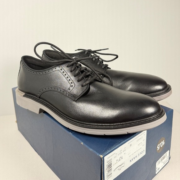 Cole Haan Mens 10.5 Go-To Plain Toe Oxford Black Leather Dress Shoes C34123